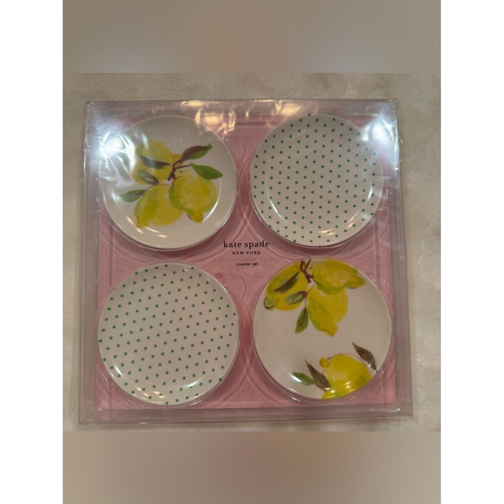 Kate Spade New York Lemon Melamine Coaster Set of 4 NEW